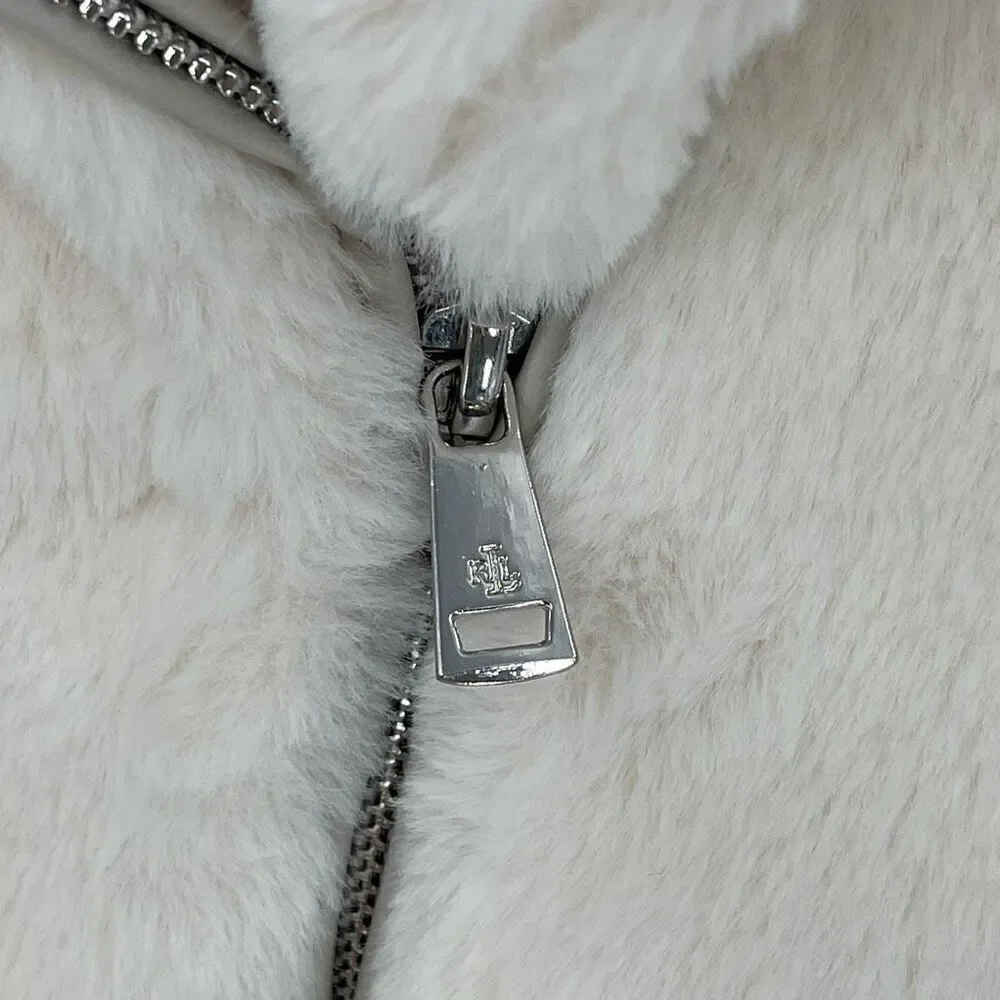 Lauren‎ Ralph Lauren Asymmetric Faux Fur Moto Coat Women Medium Cream Lined - Picture 8 of 12